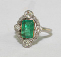 Art Deco Emerald and Diamond Engagement Ring