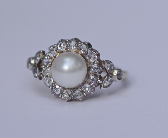 ANTIQUE PEARL AND DIAMOND ENGAGEMENT RING