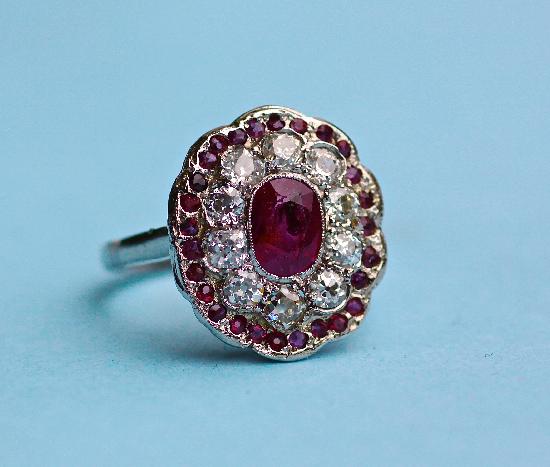 RUBY AND DIAMOND VINTAGE TARGET ENGAGEMENT RING