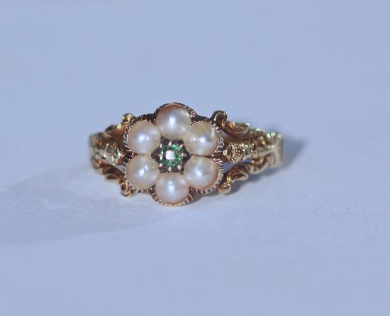 VICTORIAN PEARL AND EMERALD RING