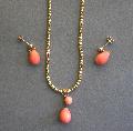 Edwardian Coral Earrings And Pendant Set