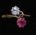 1920s French Ruby And Diamond Twist Ring