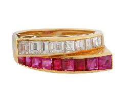 Fabulous Ruby And Diamond Cross-over Cocktail Ring