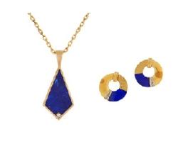 Lapis Lazuli Diamod Pendant And Earring Suite