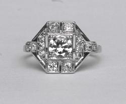 Platinum French Diamond Engagement Ring. 