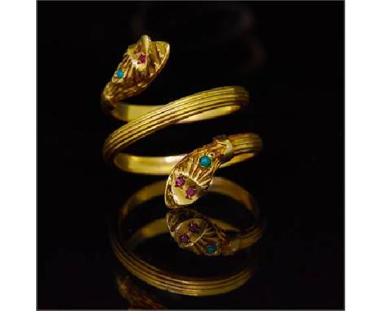 ANTIQUE RUBY AND DIAMOND DOUBLE SNAKE RING