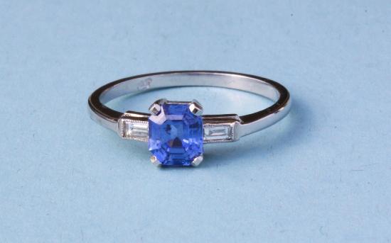 BEAUTIFUL ASSCHER- CUT SAPPHIRE AND DIAMOND  RING