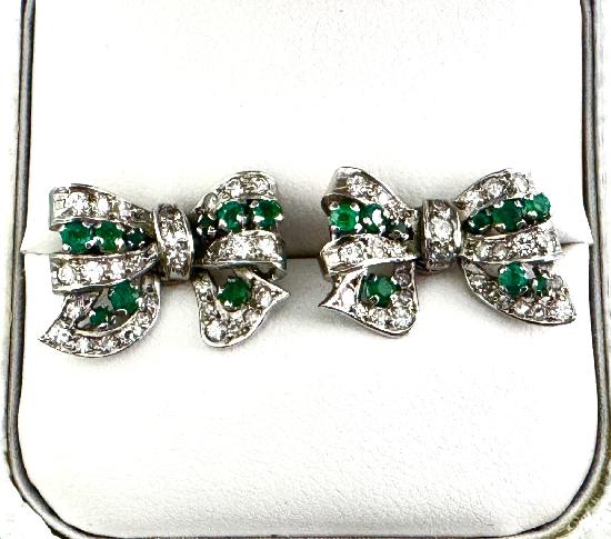 EMERALD AND DIAMOND PRETTY BOW EARRINGS