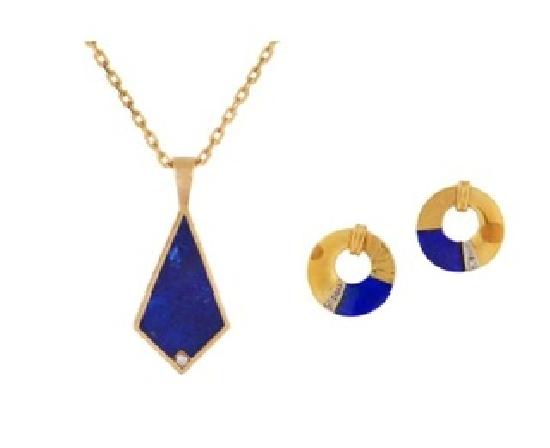 LAPIS LAZULI DIAMOD PENDANT AND EARRING SUITE