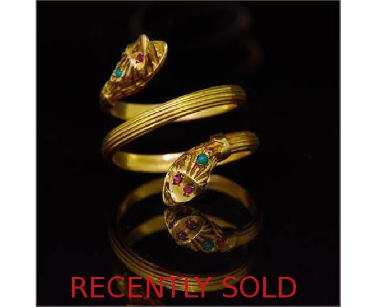 ANTIQUE RUBY AND DIAMOND DOUBLE SNAKE RING ANTIQUE RUBY AND DIAMOND DOUBLE SNAKE RING