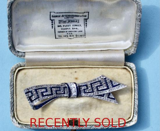 ART DECO SUPERB DIAMOND AND SAPPHIRE BOW BROOCH