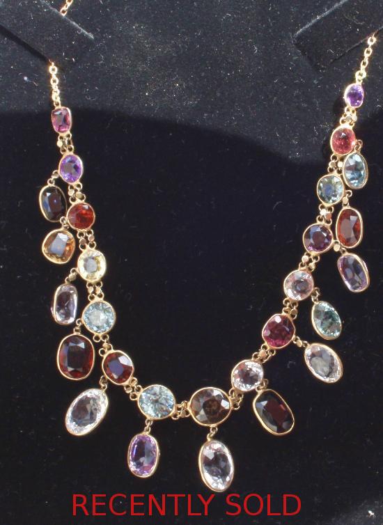 GEM STONE FRINGE NECKLACE VINTAGE