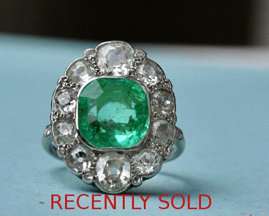 GORGEOUS ANTIQUE EMERALD AND DIAMOND RING GORGEOUS ANTIQUE EMERALD AND DIAMOND RING