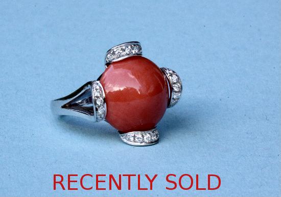 STYLISH CORAL AND DIAMOND COCKTAIL RING