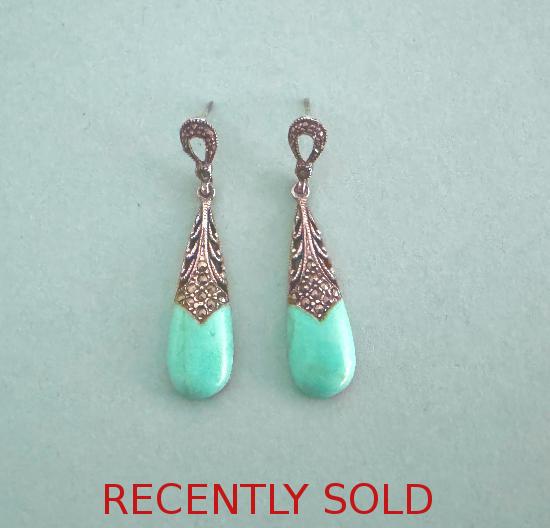 TURQUOISE AND MARCASITE EARRINGS.