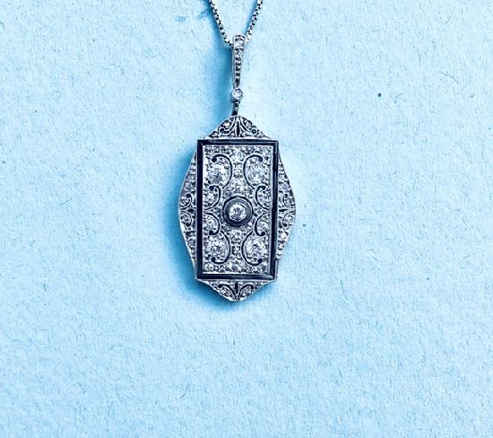 STUNNING ART DECO ONYX AND DIAMOND PENDANT