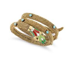 Antique Enamel, Turquoise Snake Bracelet