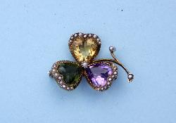 Beautiful Antique Gem Set Clover Brooch