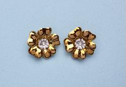 Diamond And Gold Flower Earrings Vintage 