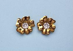 Diamond And Gold Flower Earrings Vintage 