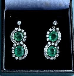 Fabulous  Antique Emerald And Diamond Drop Earrings