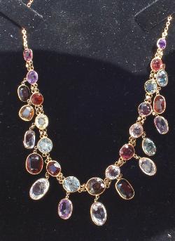 Gem Stone Fringe Necklace Vintage