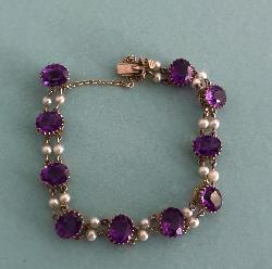Pretty Vintage  Amethyst And Pearl Bracelet 