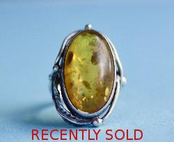 Art Nouveau Large Amber And Silver Ring