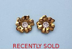 Diamond And Gold Flower Earrings Vintage 