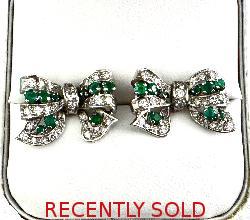 Emerald And Diamond Pretty Bow Earrings