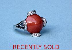 Stylish Coral And Diamond Cocktail Ring