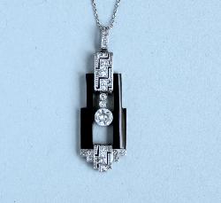 Stylish Art Deco Onyx And Diamond Pendant